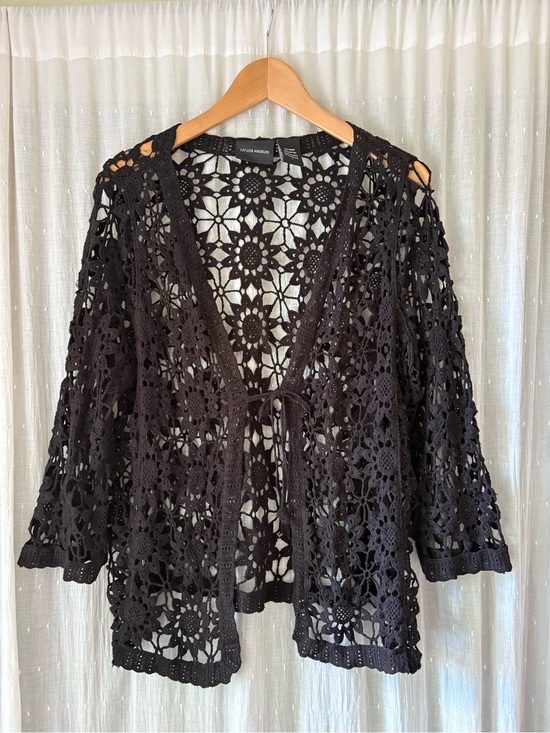 Liv Los Angeles Sweaters - LIV Los Angeles Black Crochet Floral Cardigan
